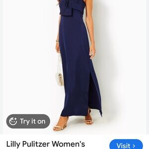 Lilly Pulitzer Carlynn Strapless Navy Maxi Dress with Bow Detail - never worn